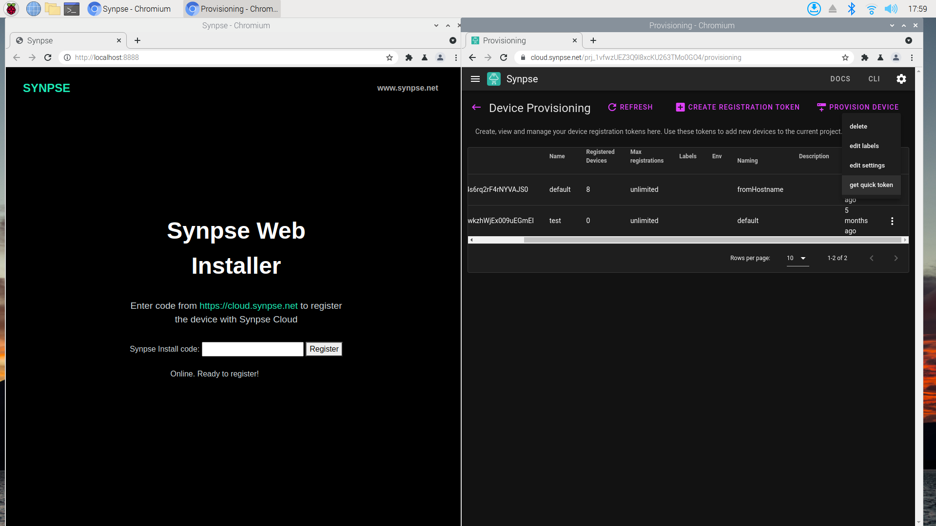 Quick registration token