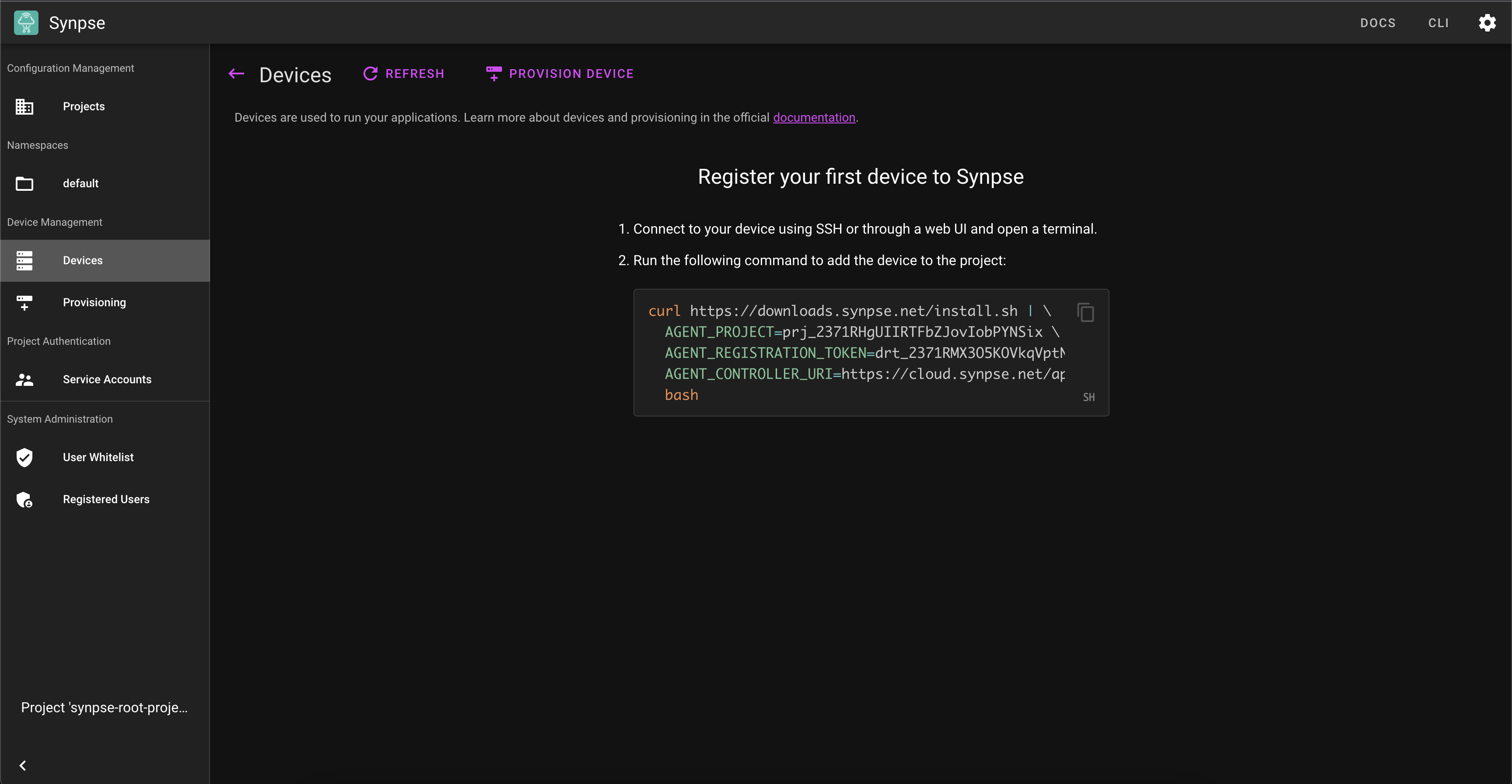 Generated agent installation command