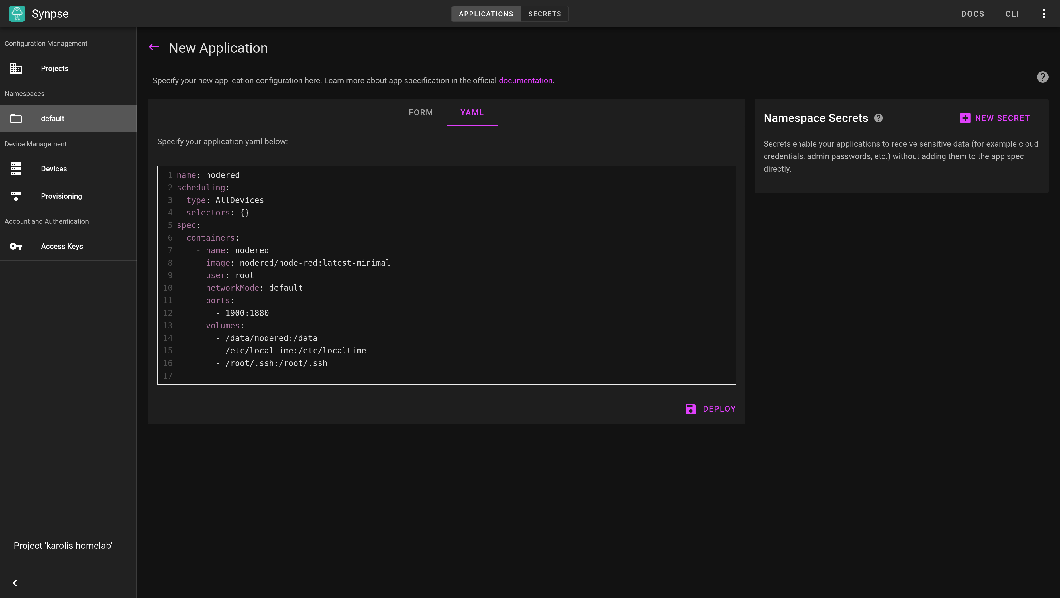 Creating application configuration
