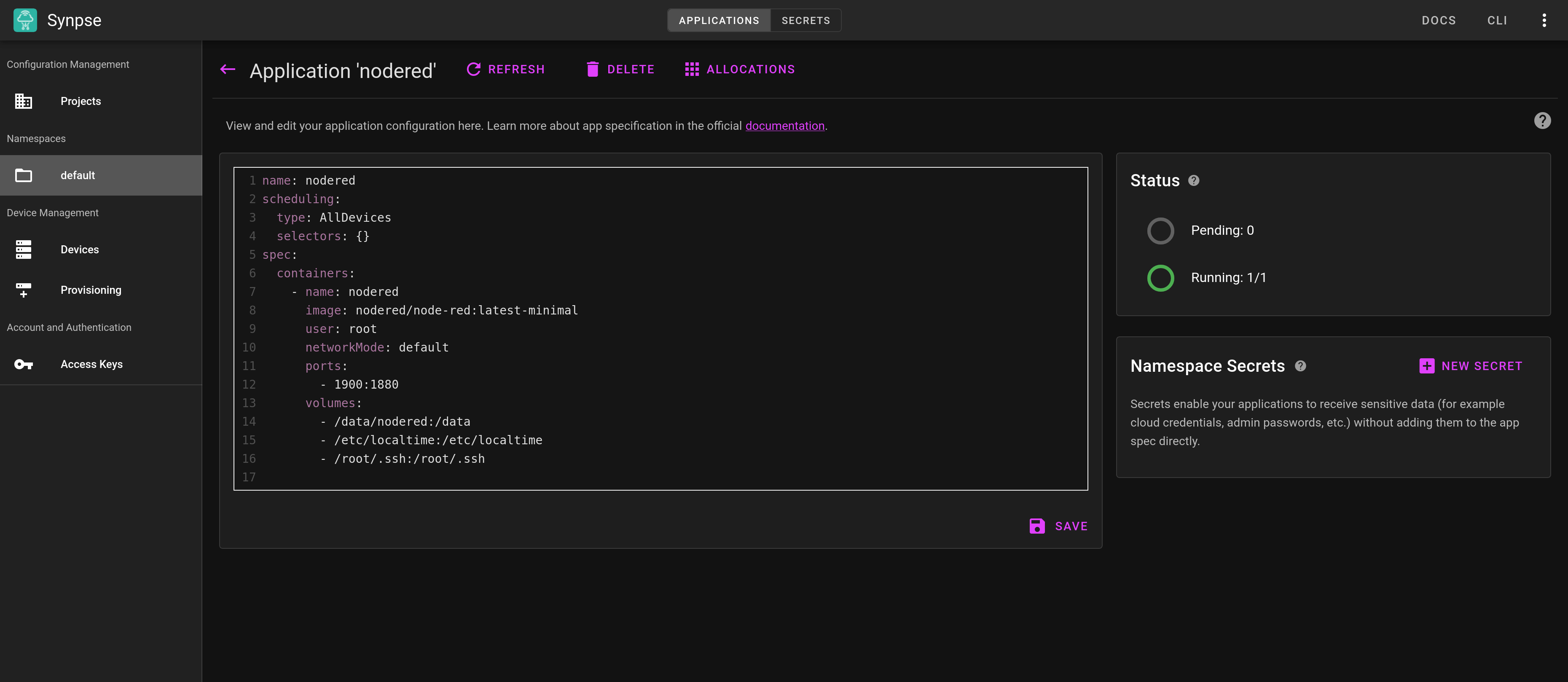 Application details and deployment status