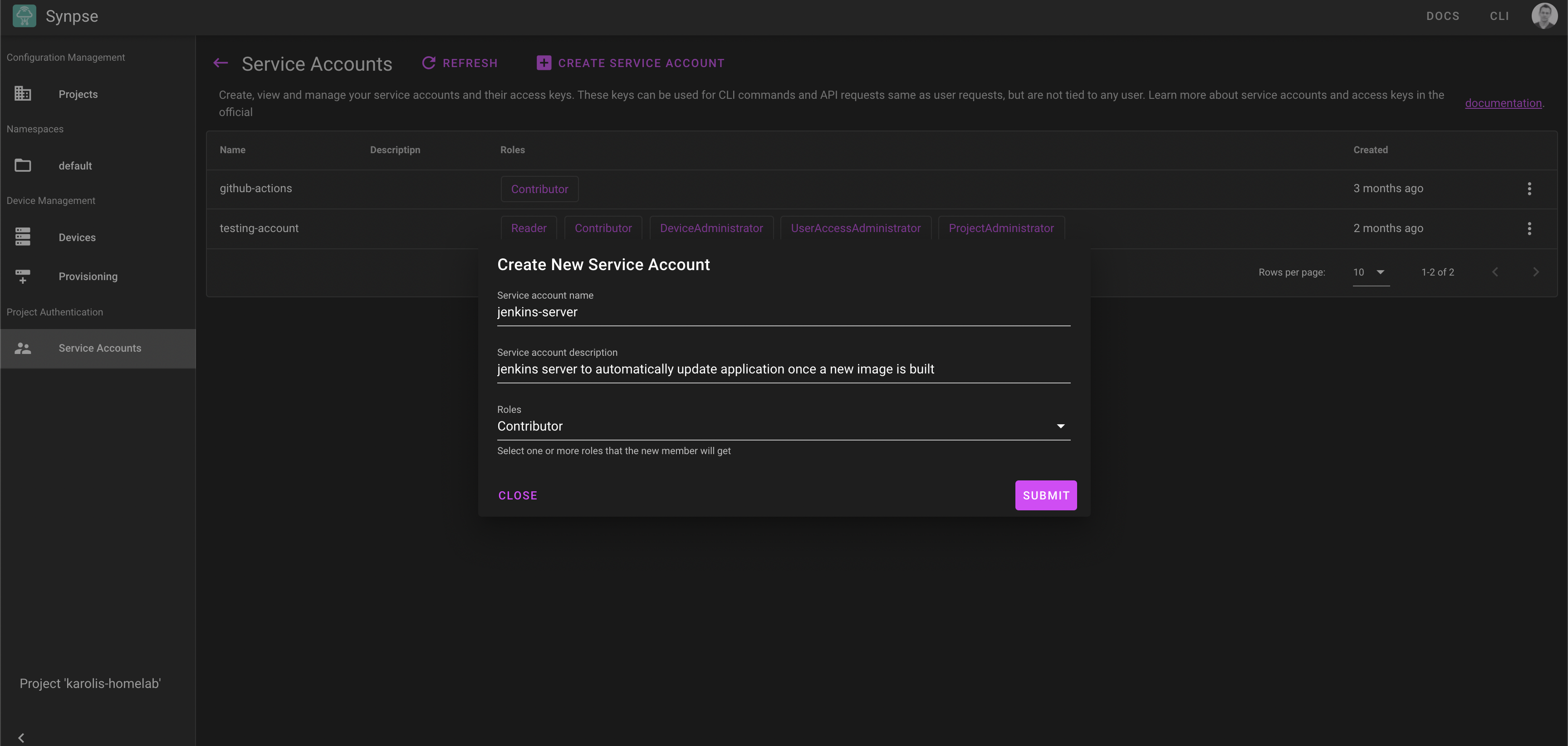 creating a new service account