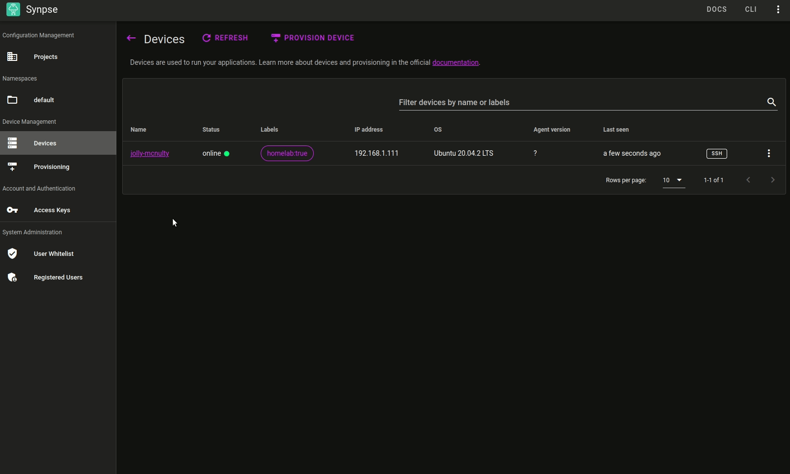 Adding environment variable to the device