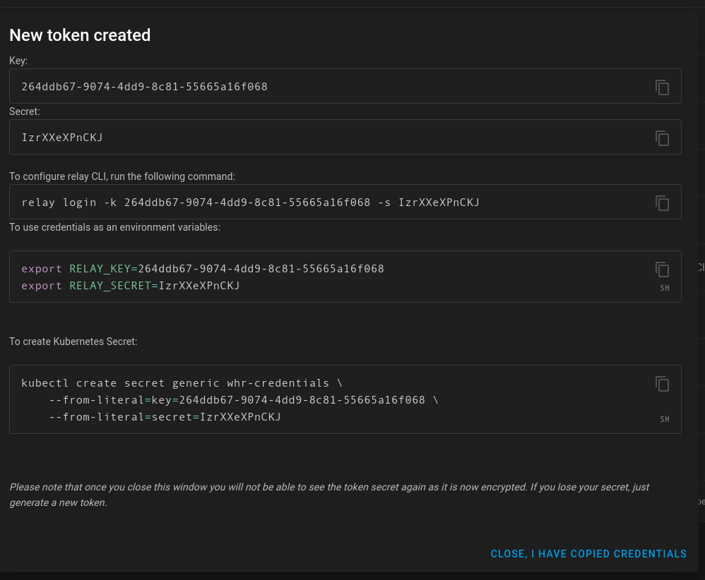 Webhook Relay token