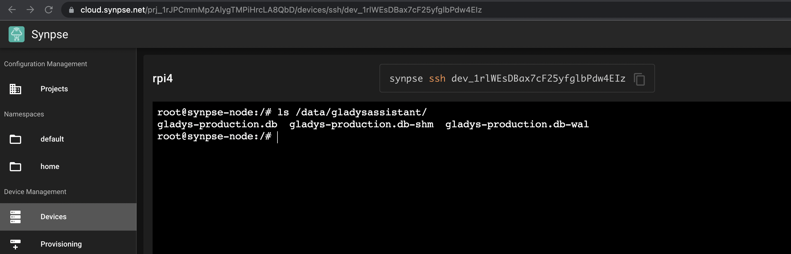 SSH to Gladys device