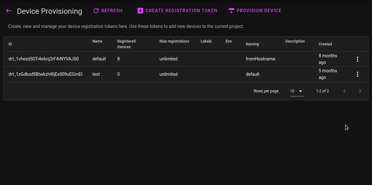 Quick registration token