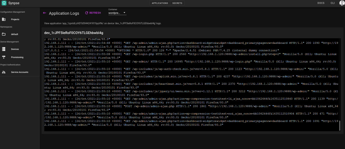 View application logs